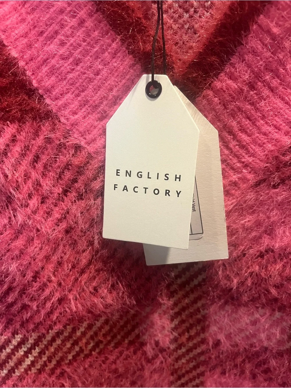 English Factory Pink and Burgundy Plaid V-Neck Sweater Vest/Short Sleeved
